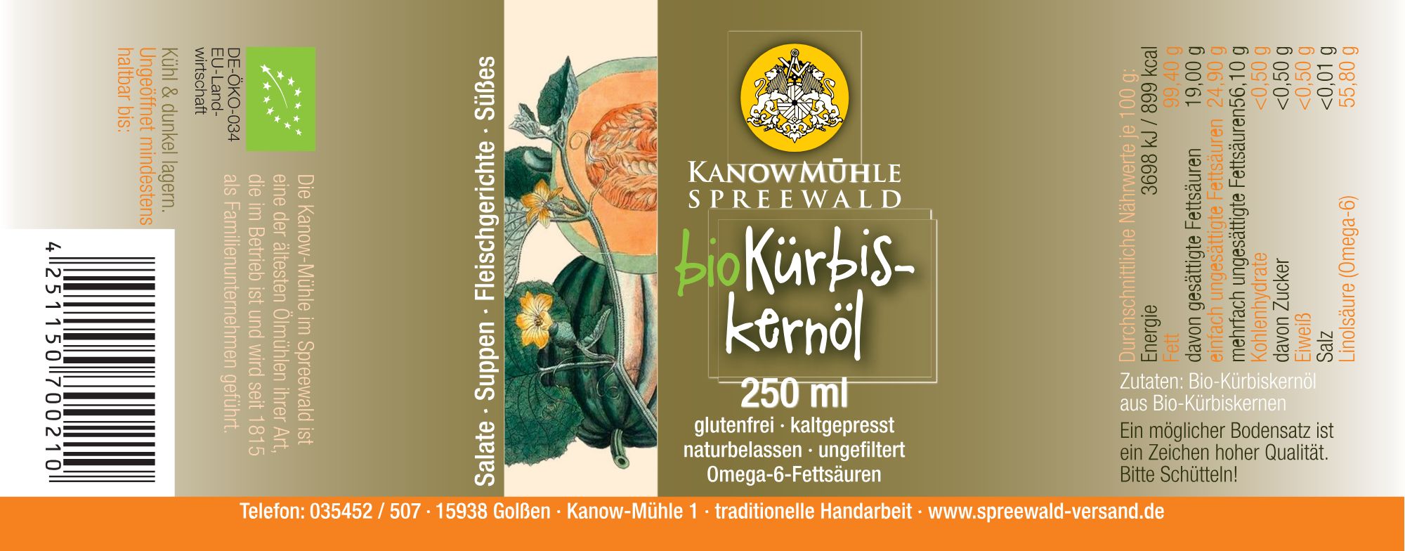 Kürbiskernöl (Bio)